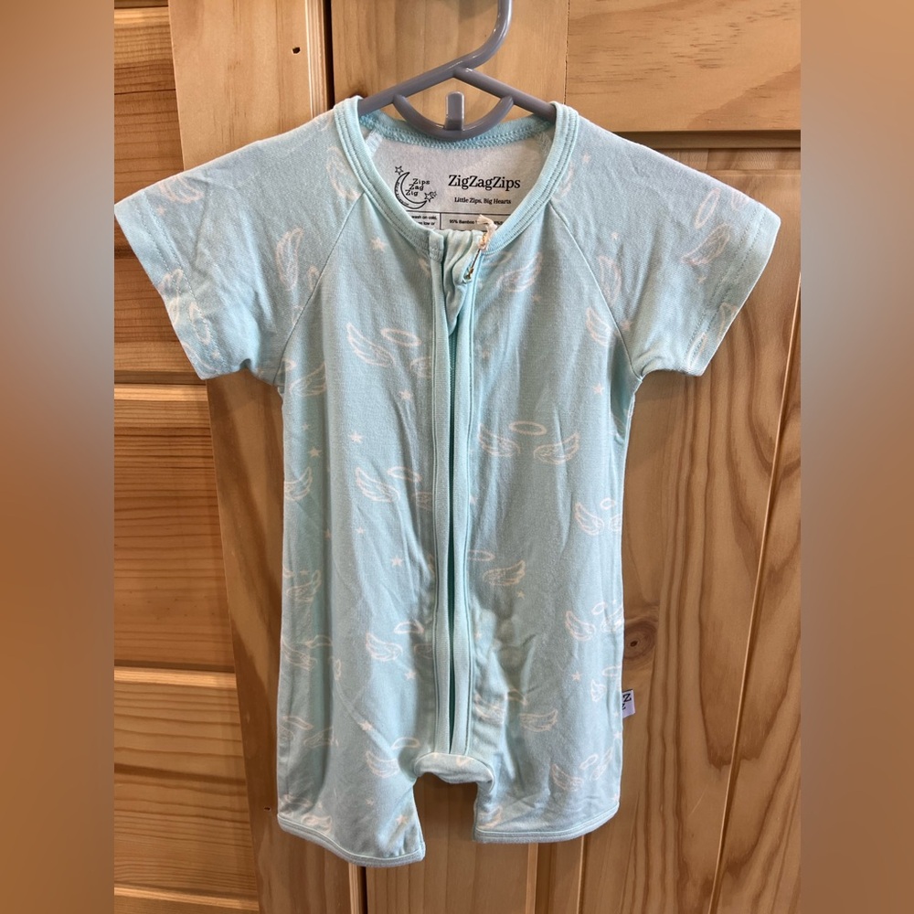 NWT Zig Zag Zips Bamboo Shorty Zip Romper Blue Angel 0-3 & 3-6 months